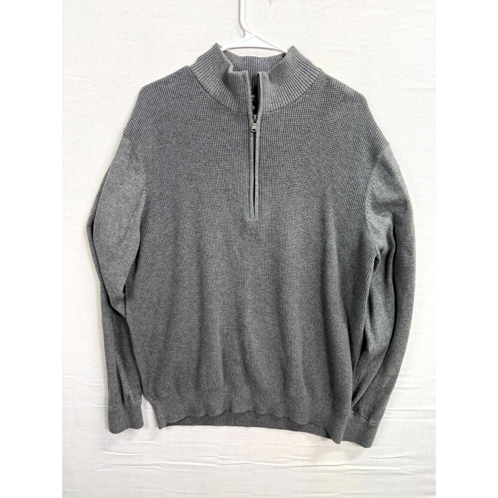 Michael Kors Sweater Men's XL Gray Chunky Knit Long Sleeve Mock Neck 1/4 Zip